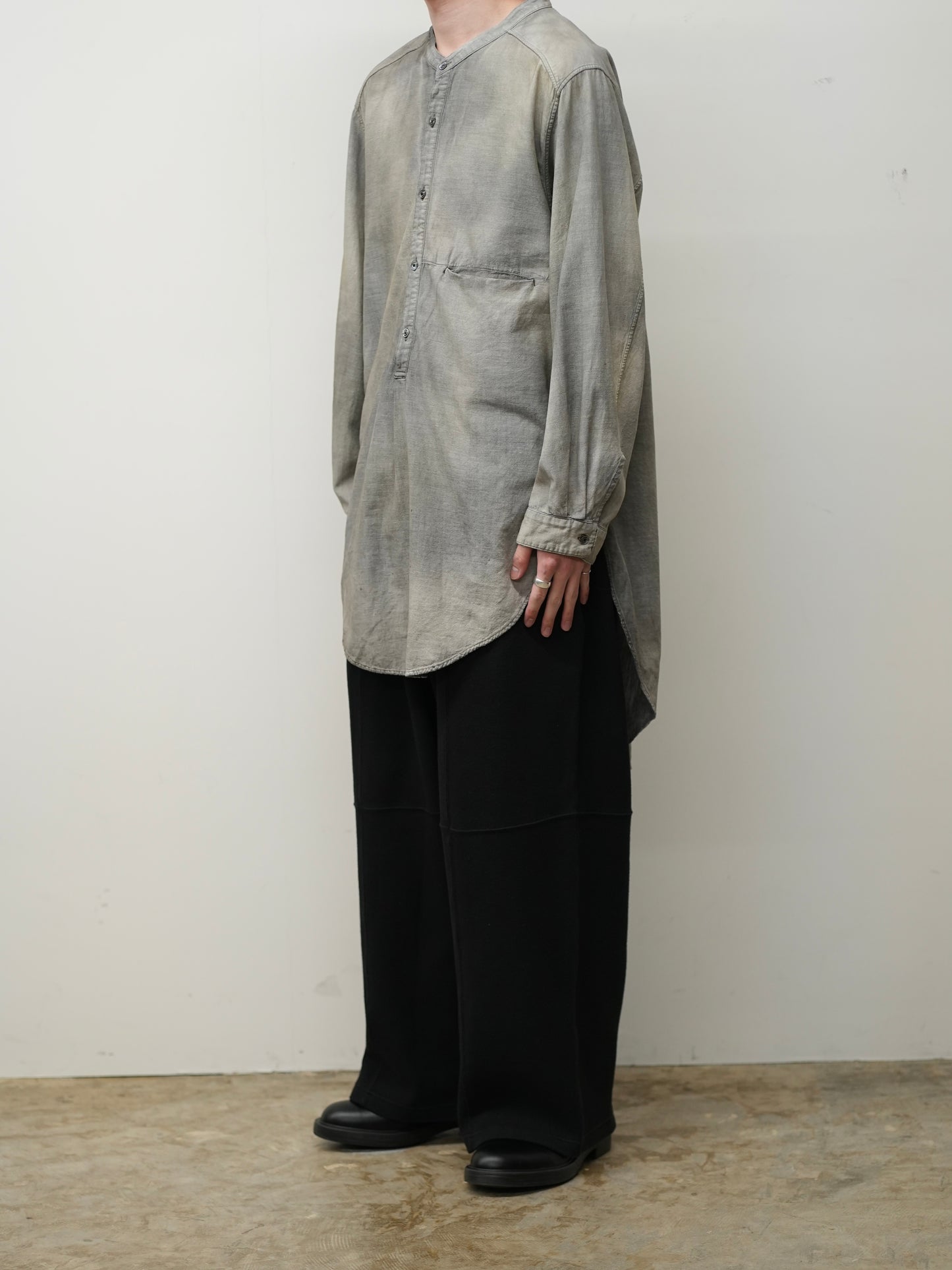 CHAMBRAY LONG SHIRT DRESS(BLACK)