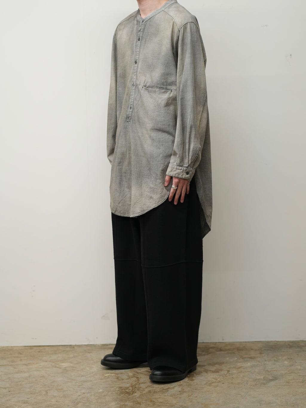 CHAMBRAY LONG SHIRT DRESS(BLACK)