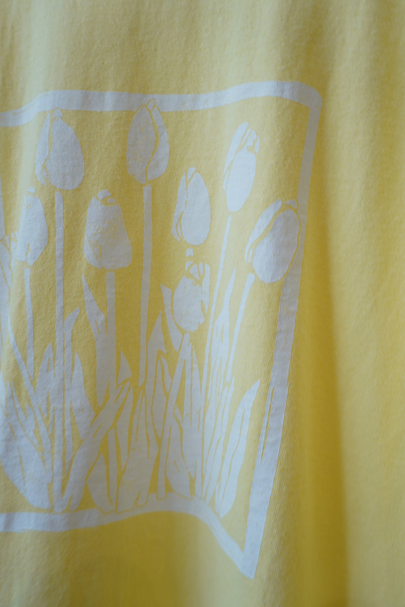 DYED DAMEGE FLOWER PT LS T-SHIRT(YELLOW)