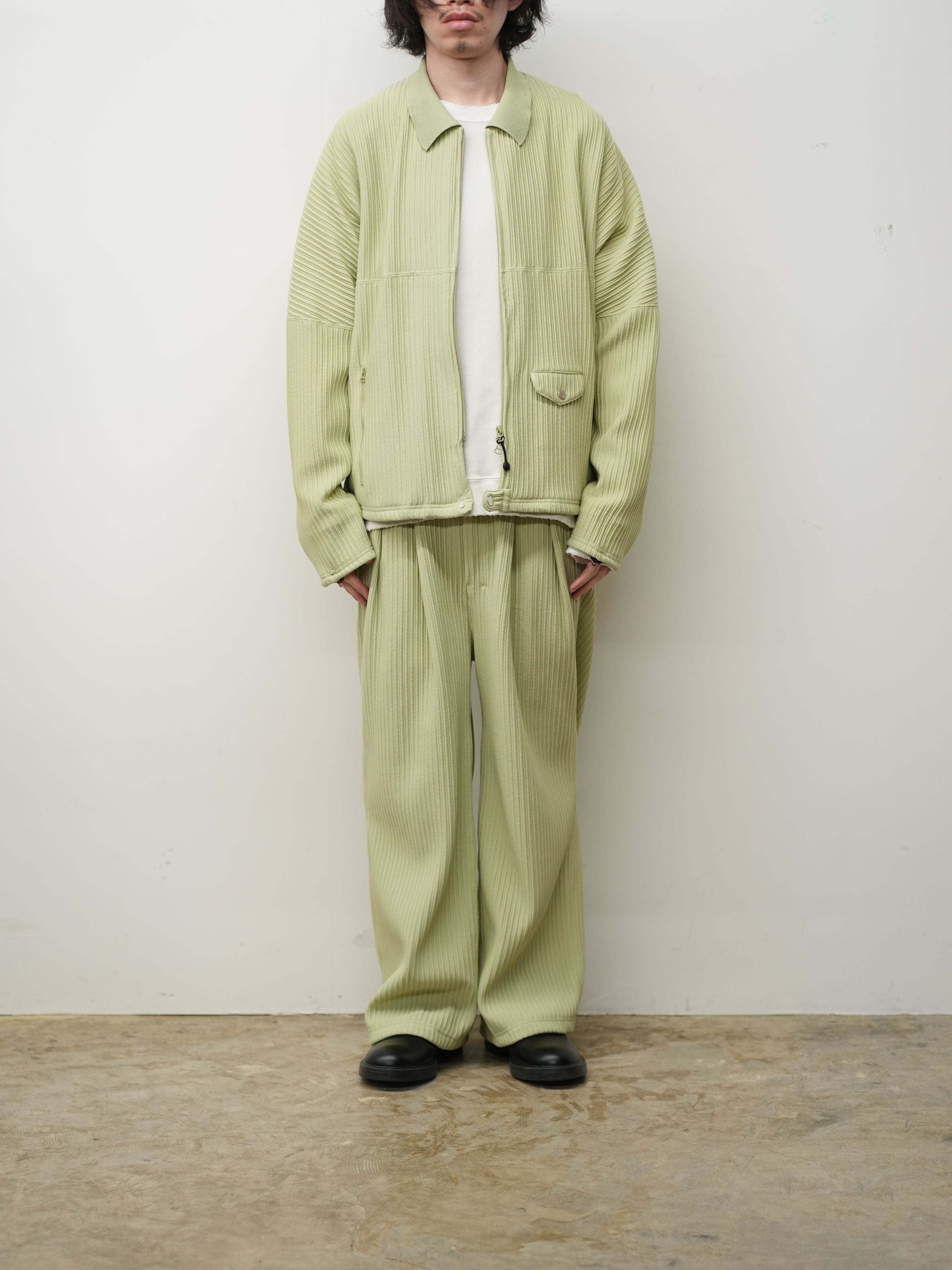 WRINKLED STRIPE SHORT SHIRT JACKET(WASABI) – ANCELLM