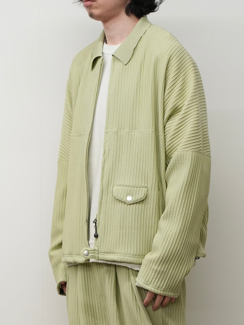 WRINKLED STRIPE SHORT SHIRT JACKET(WASABI)
