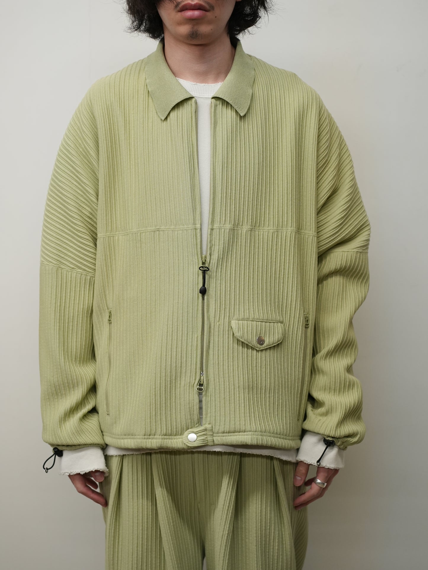 WRINKLED STRIPE SHORT SHIRT JACKET(WASABI)