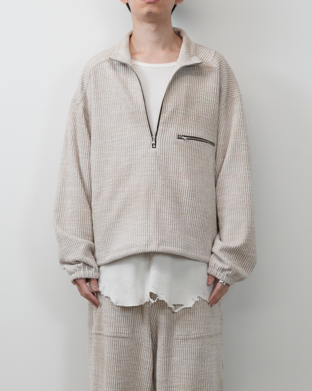 ANCELLM CUT STRIPE HALF ZIP PULL OVER 【公式通販】 ANCELLM CUT STRIPE HALF ZIP PULL OVER 【公式通販】