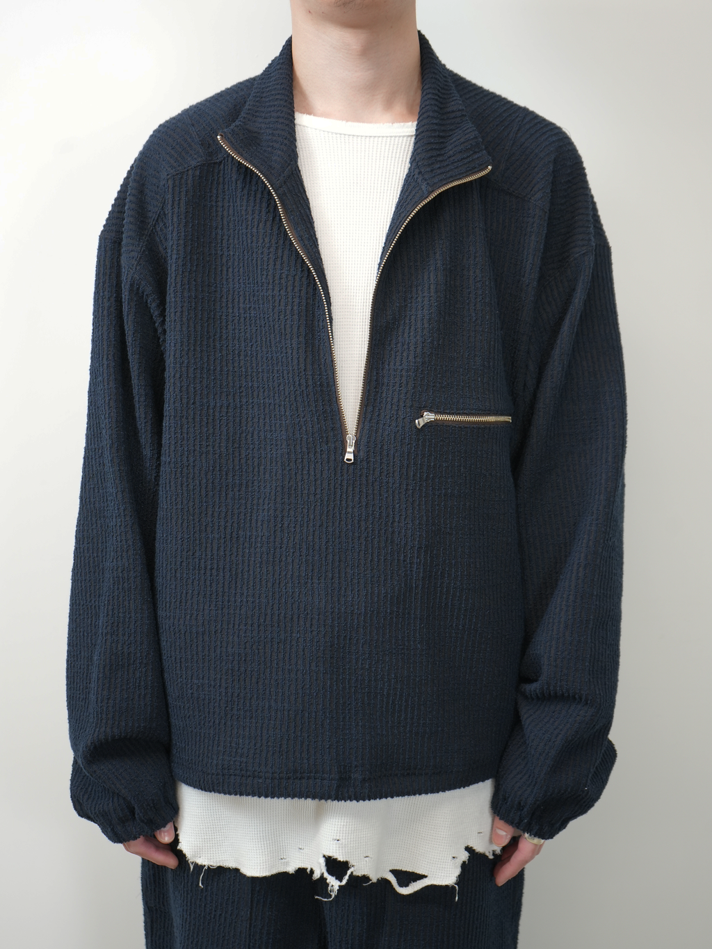 ANCELLM CUT STRIPE HALF ZIP PULL OVER ANCELLM CUT STRIPE HALF ZIP PULL OVER