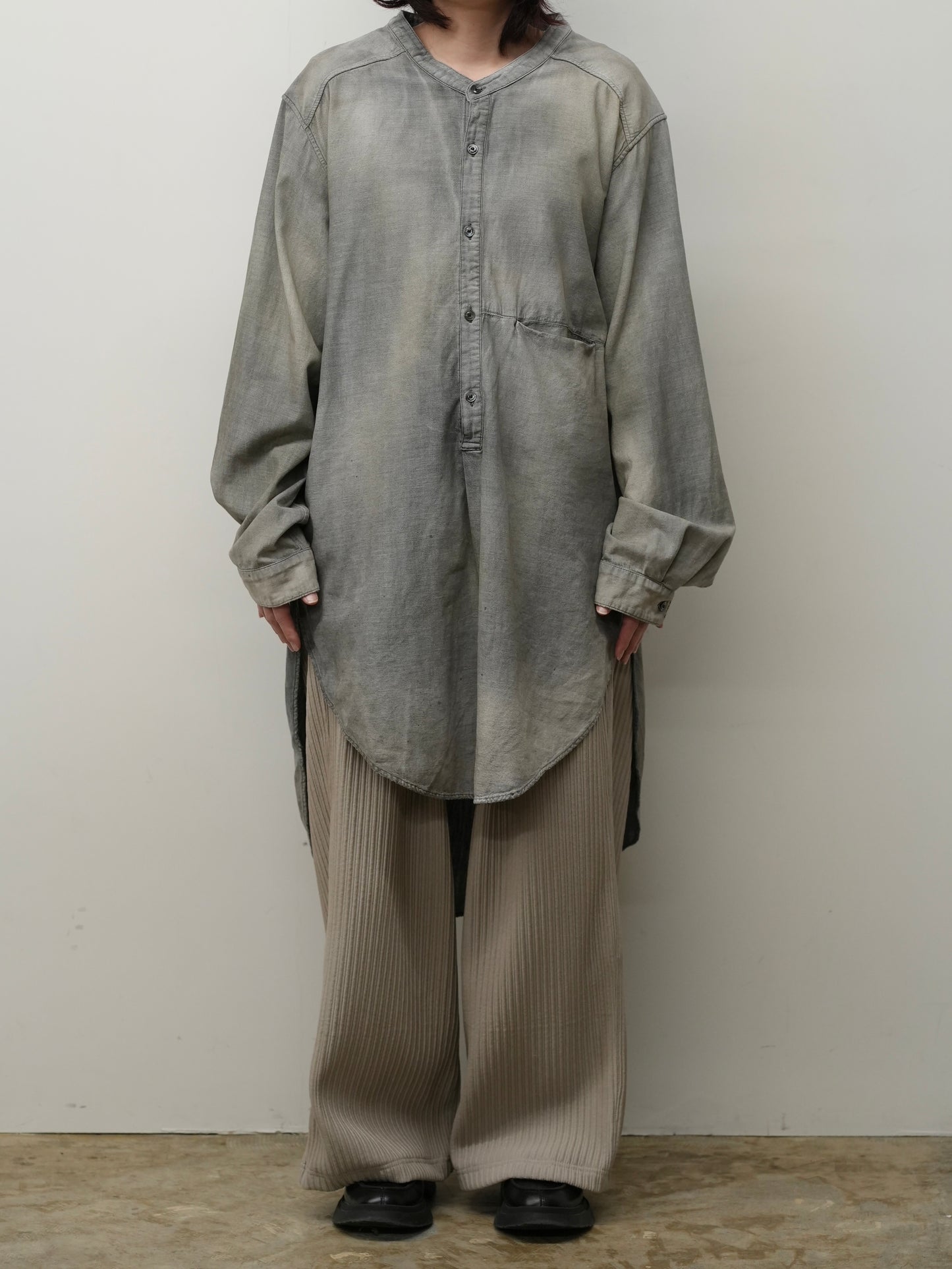 CHAMBRAY LONG SHIRT DRESS(BLACK)