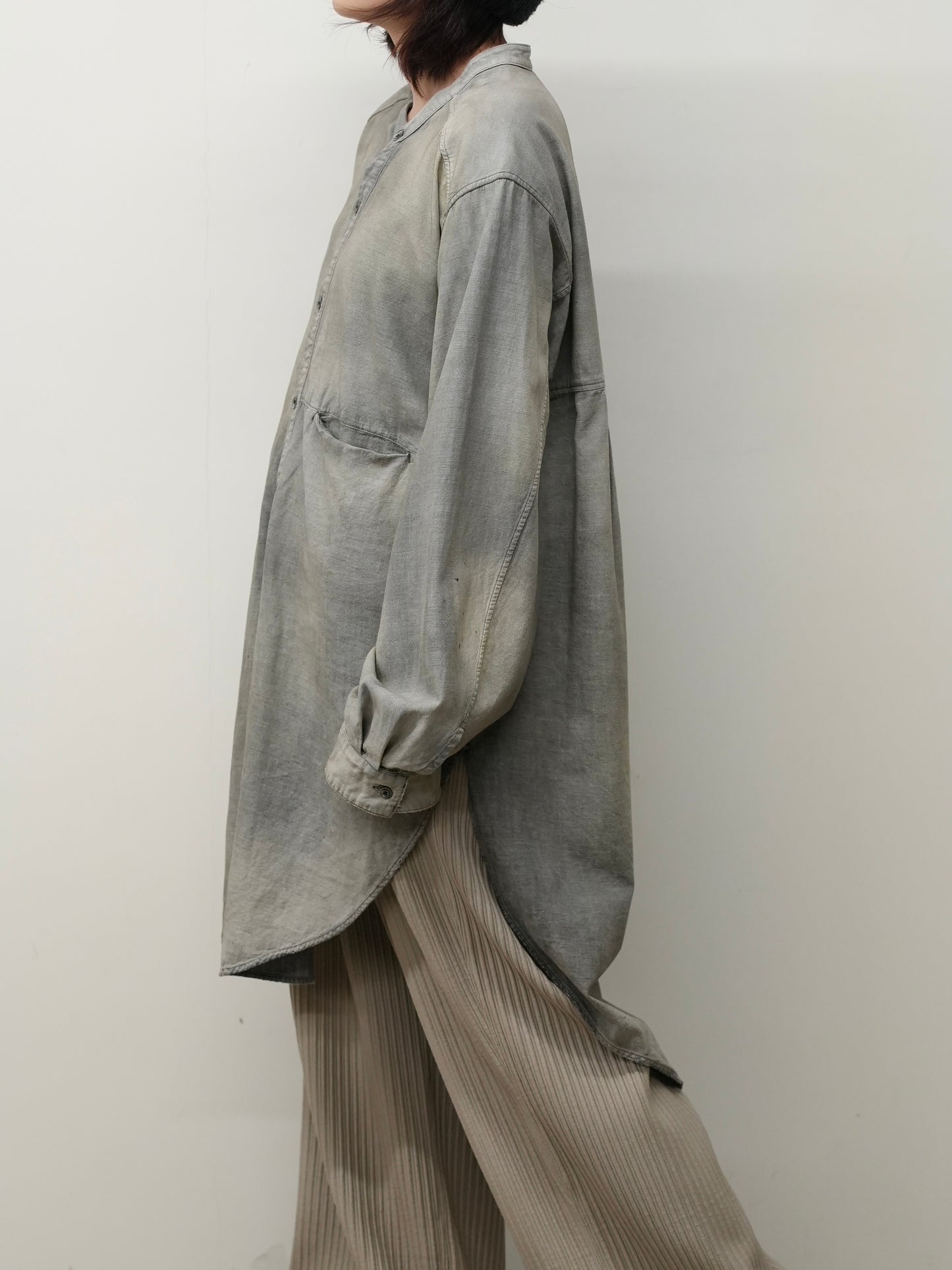 CHAMBRAY LONG SHIRT DRESS(BLACK)