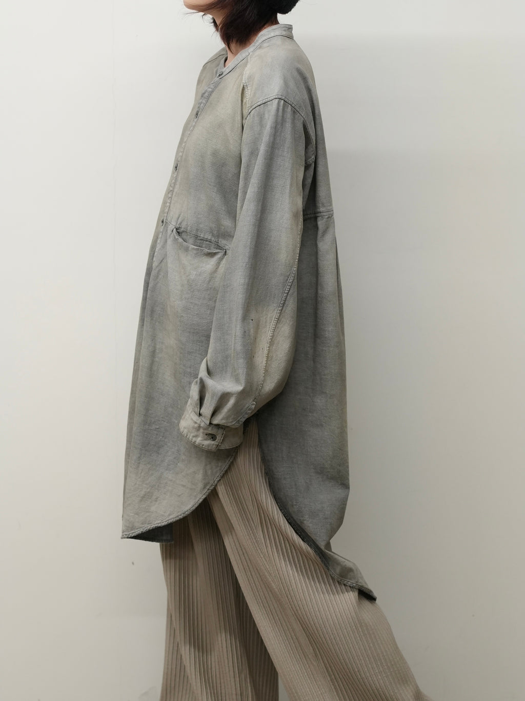 CHAMBRAY LONG SHIRT DRESS(BLACK)