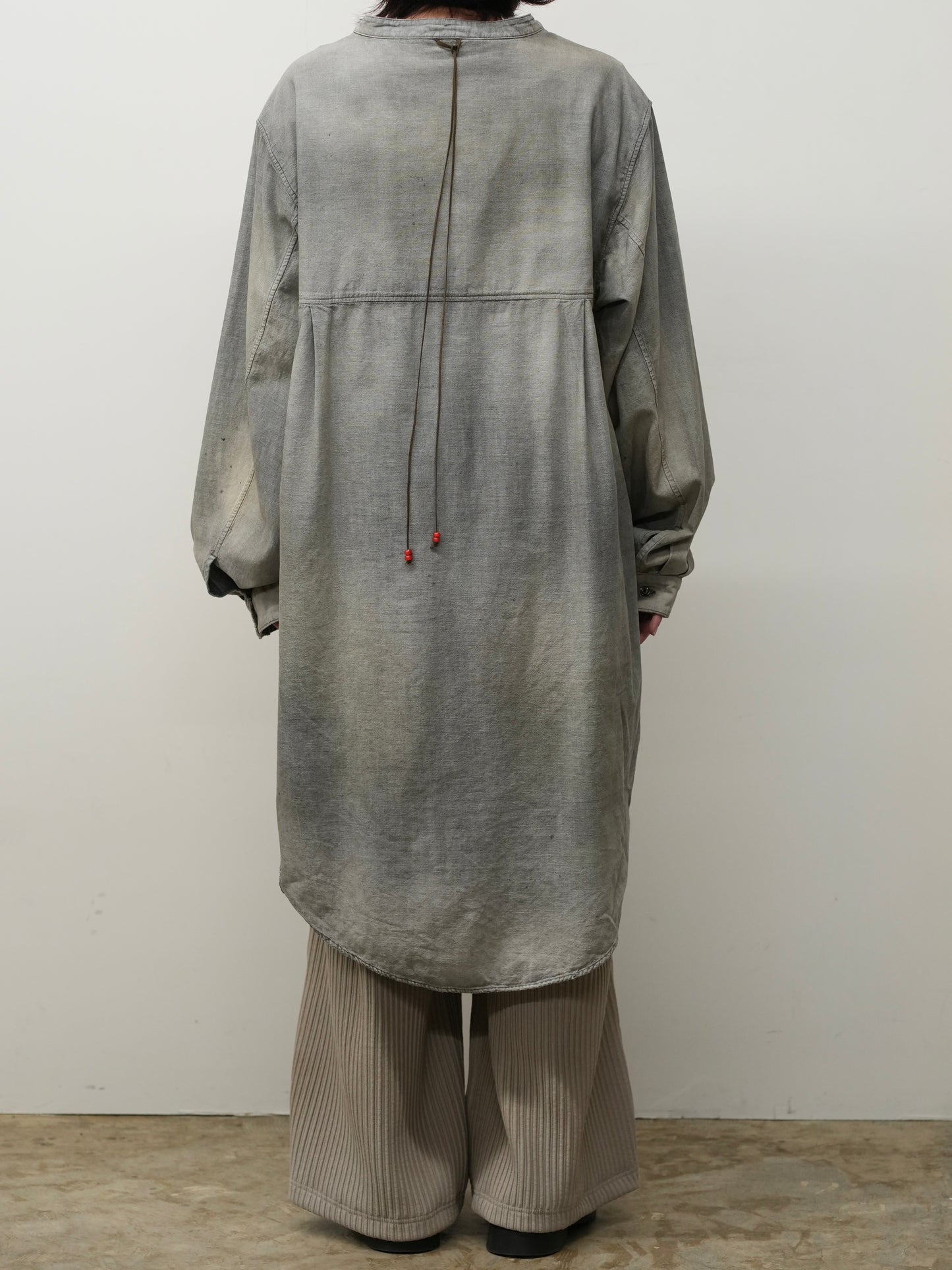 CHAMBRAY LONG SHIRT DRESS(BLACK)
