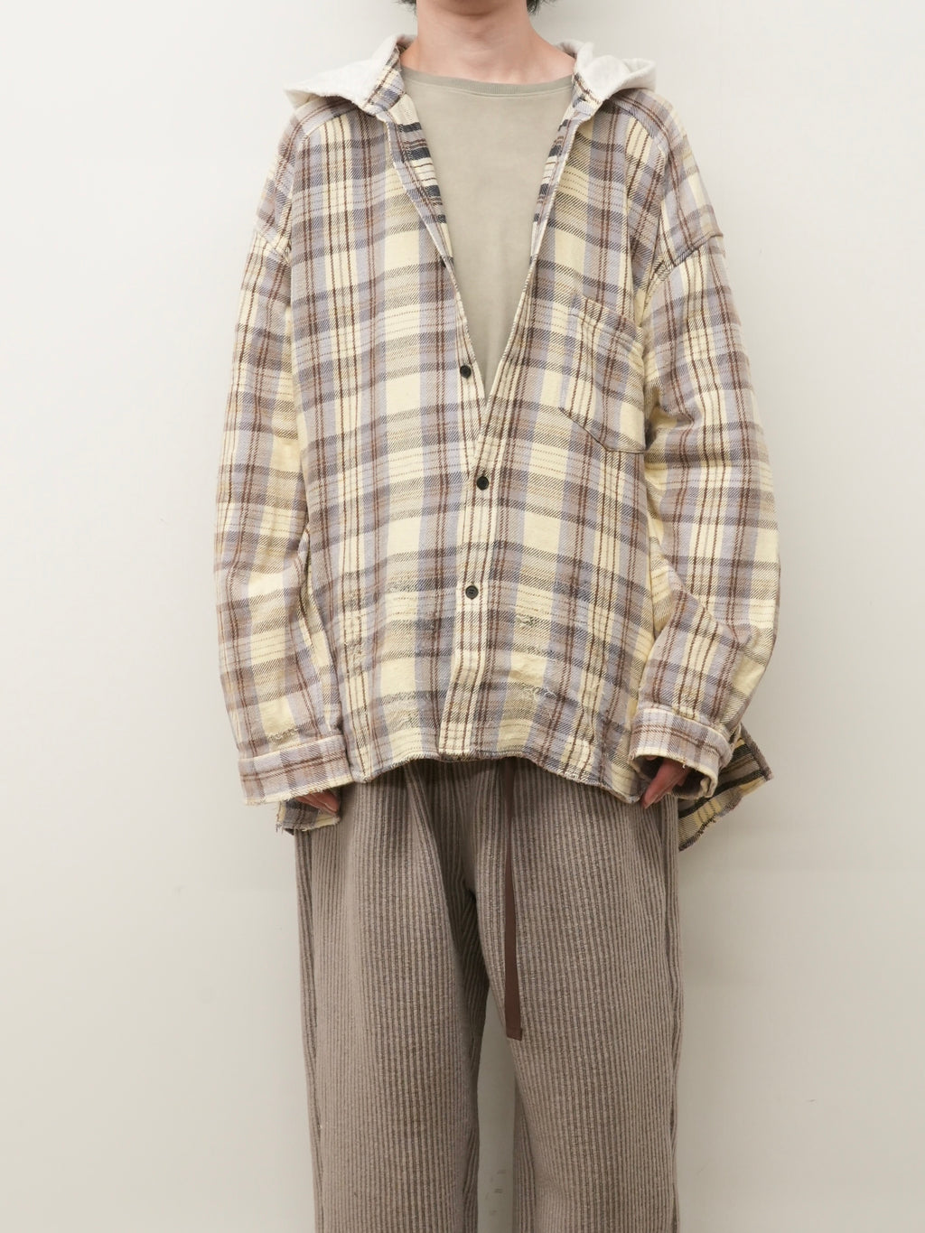 NEL CHECK HOODIE SHIRT(IVORY)