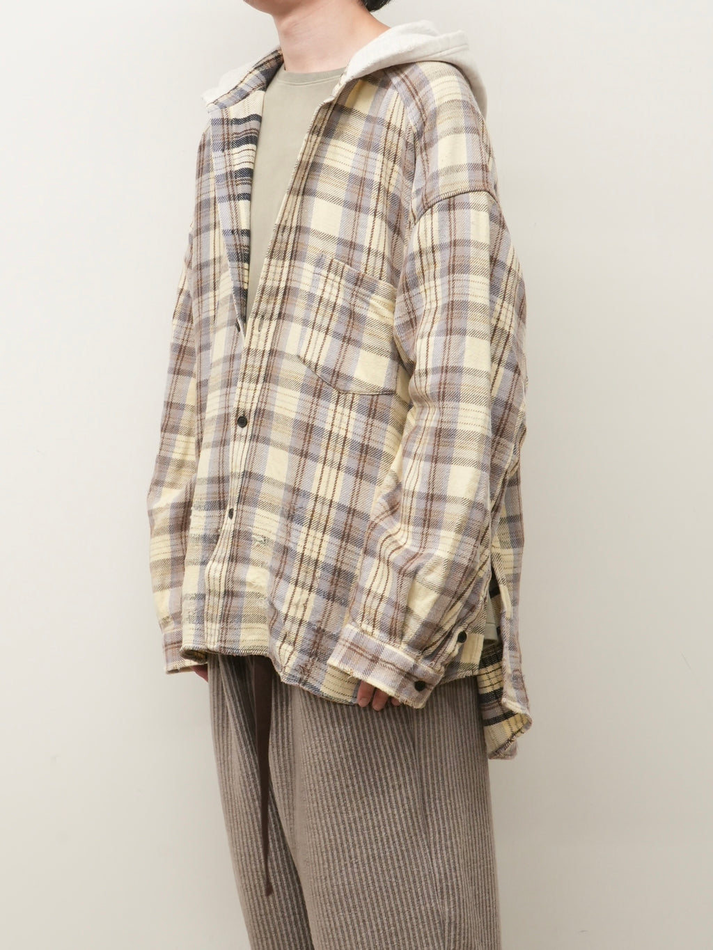 NEL CHECK HOODIE SHIRT(IVORY)