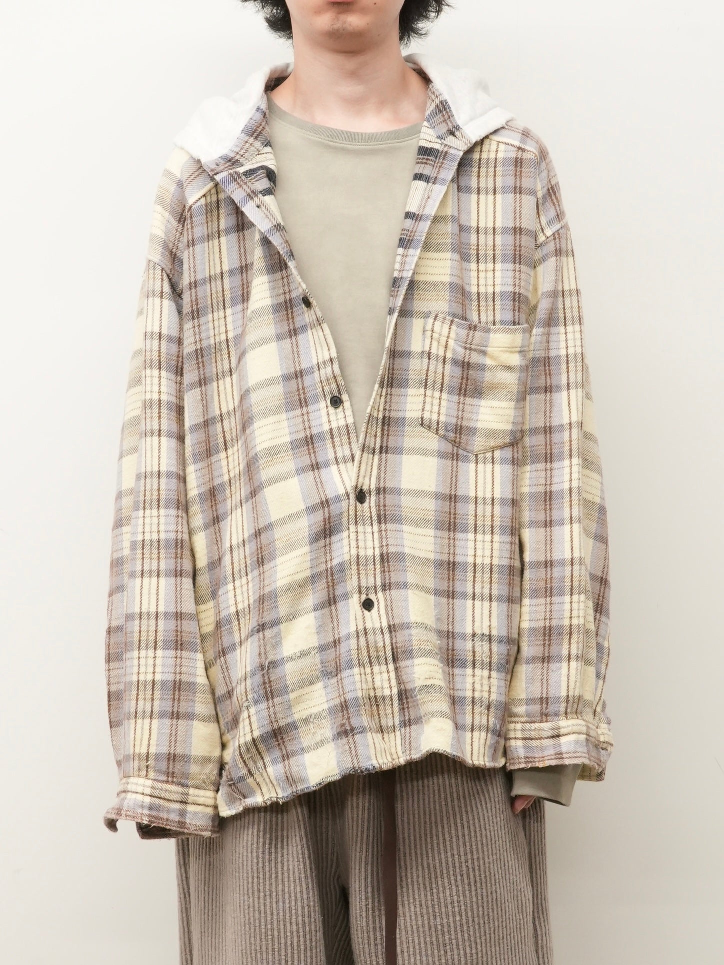 【新品未使用品】ANCELLM NEL CHECK HOODIE SHIRT NEL CHECK HOODIE SHIRT(IVORY) – ANCELLM