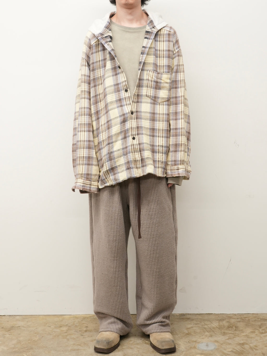 NEL CHECK HOODIE SHIRT(IVORY)