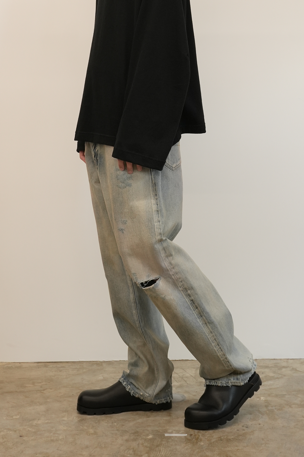 P/DAMAGE DENIM STRAIGHT 5P PANTS(INDIGO)