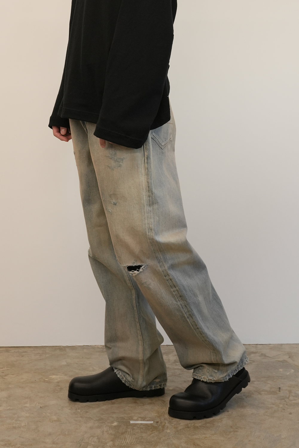 P/DAMAGE DENIM STRAIGHT 5P PANTS(INDIGO)