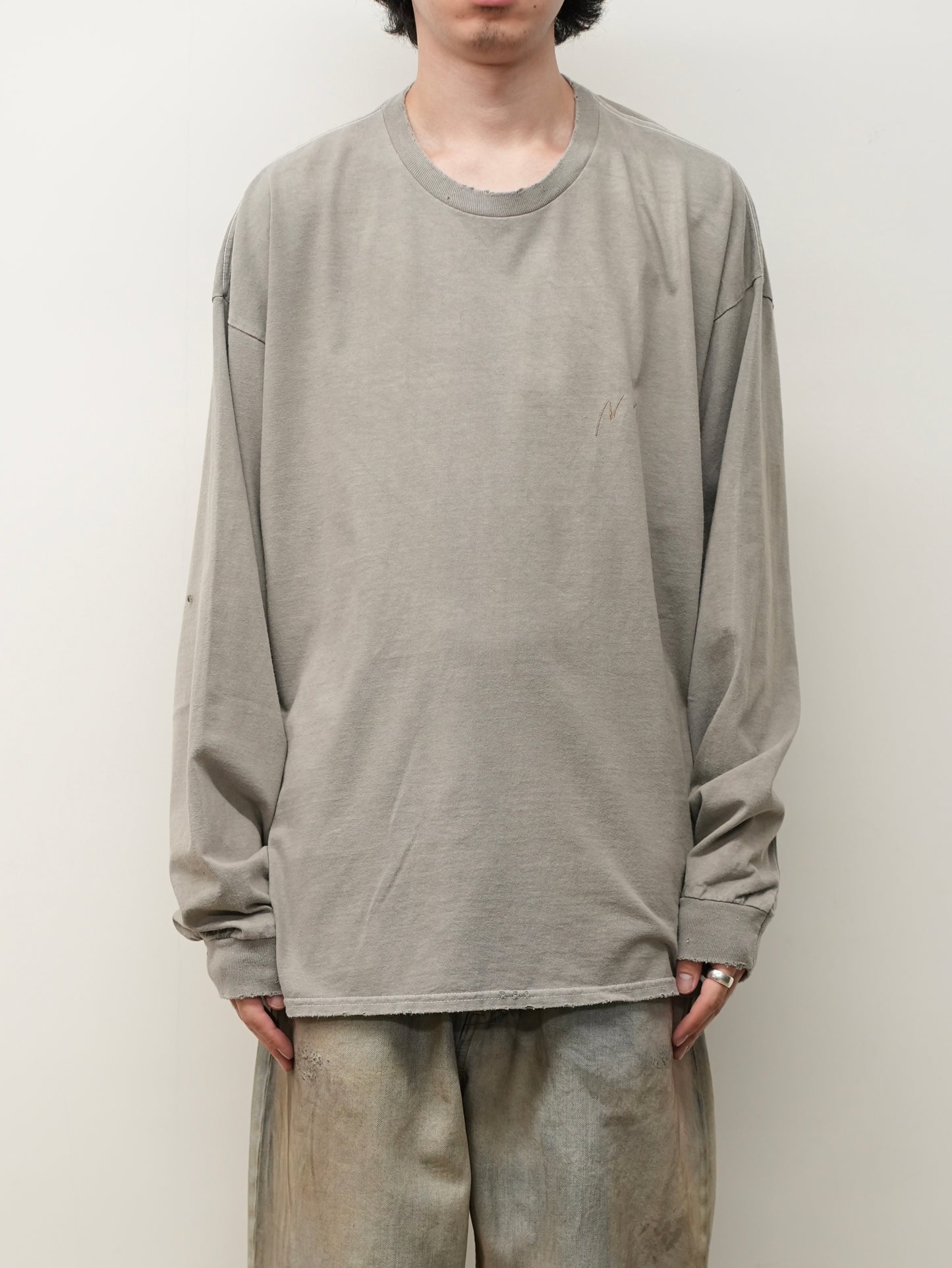 EMBROIDERY DYED LS T-SHIRT(GRAY)