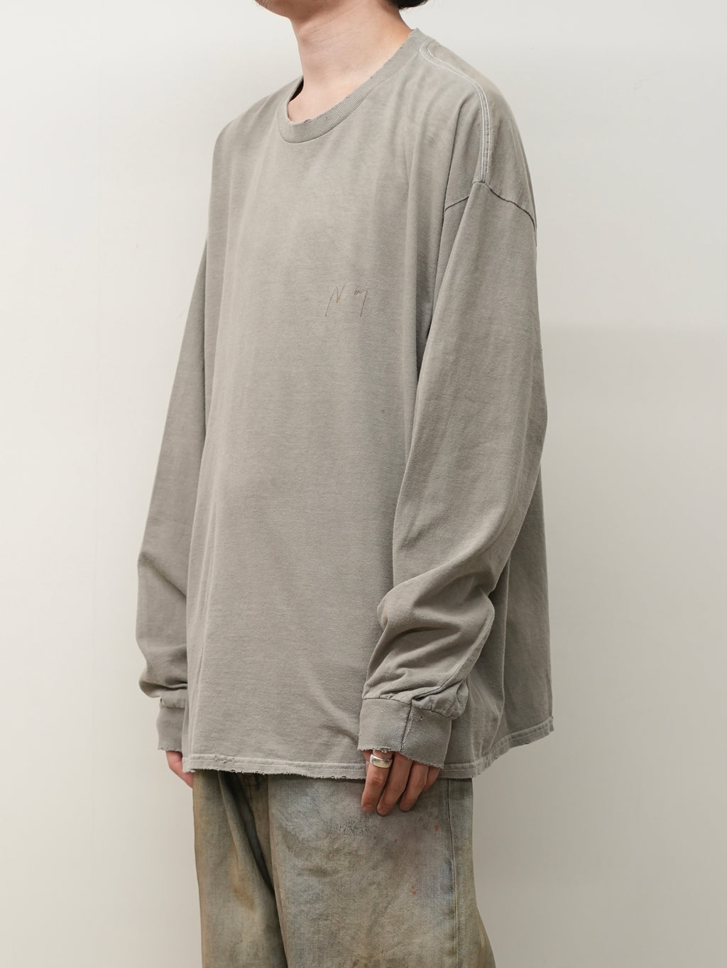 EMBROIDERY DYED LS T-SHIRT(GRAY)
