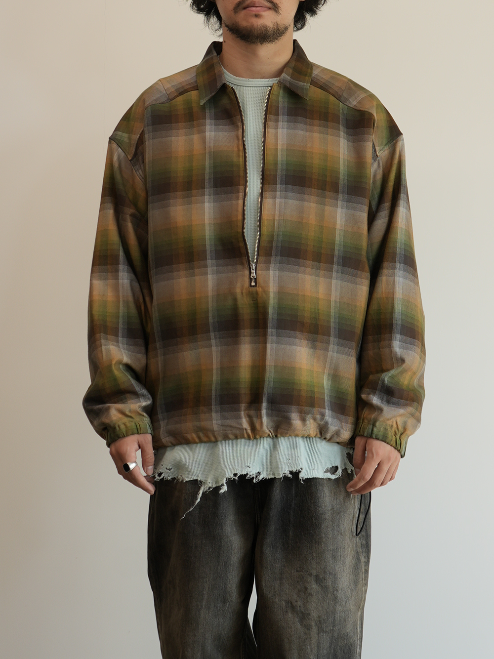 R/C CHECK PULL OVER SHIRT(BROWN/GREEN)