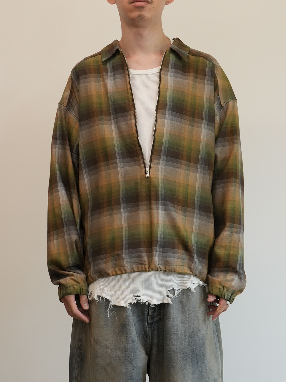 R/C CHECK PULL OVER SHIRT(BROWN/GREEN)