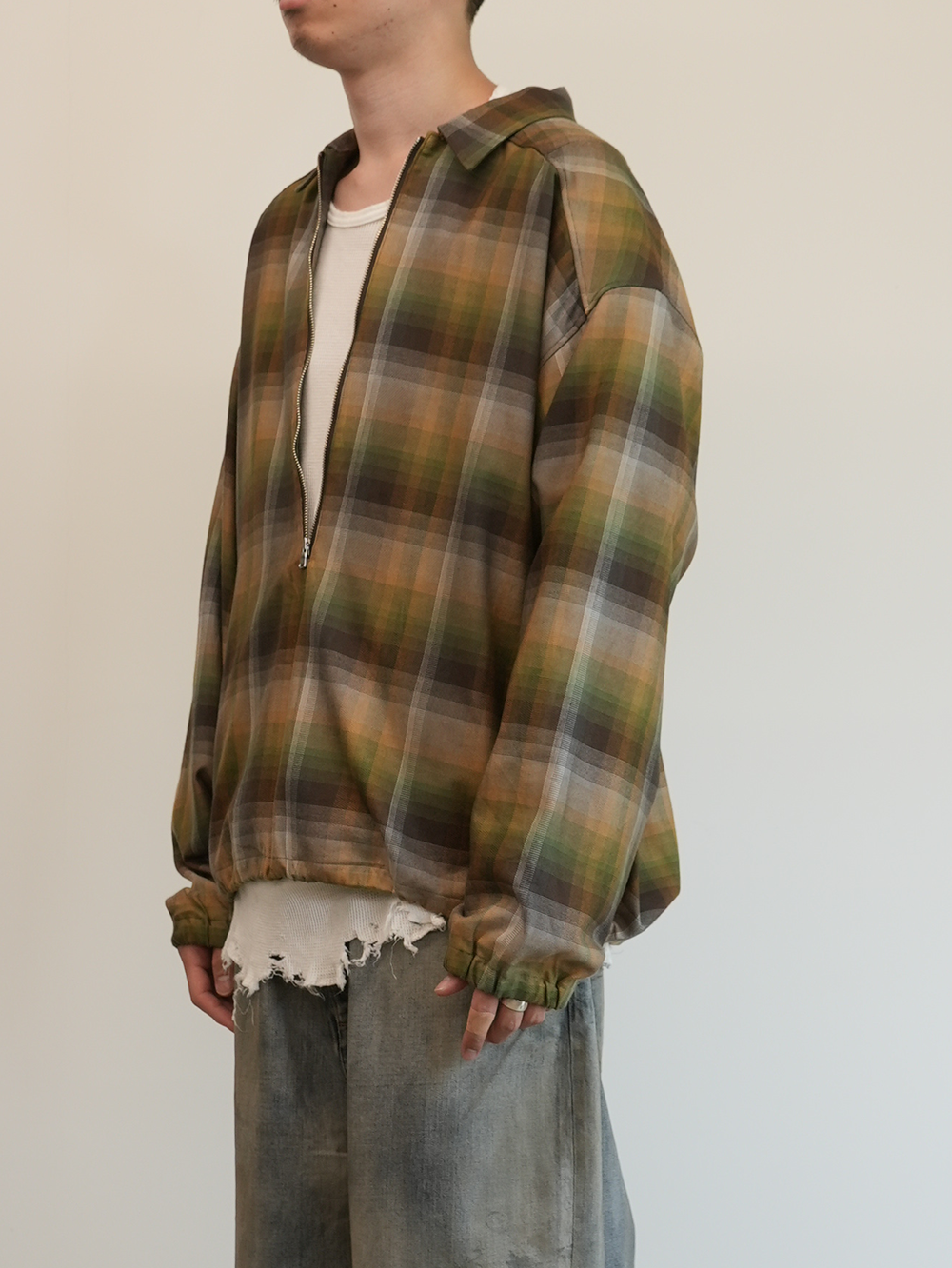 R/C CHECK PULL OVER SHIRT(BROWN/GREEN)