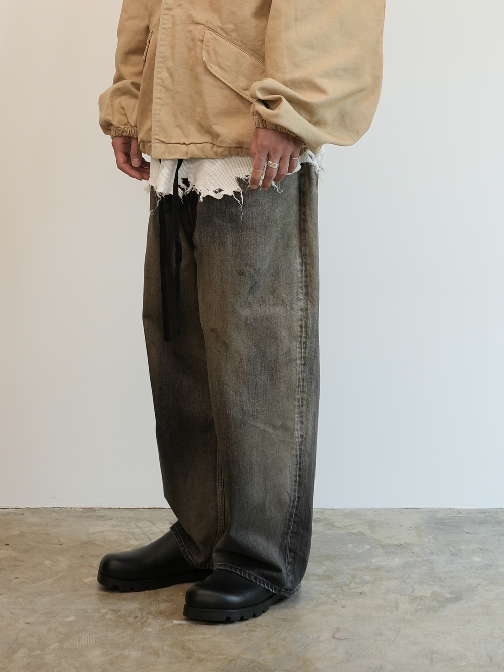 AGING WIDE DENIM 5P PANTS(BLACK)