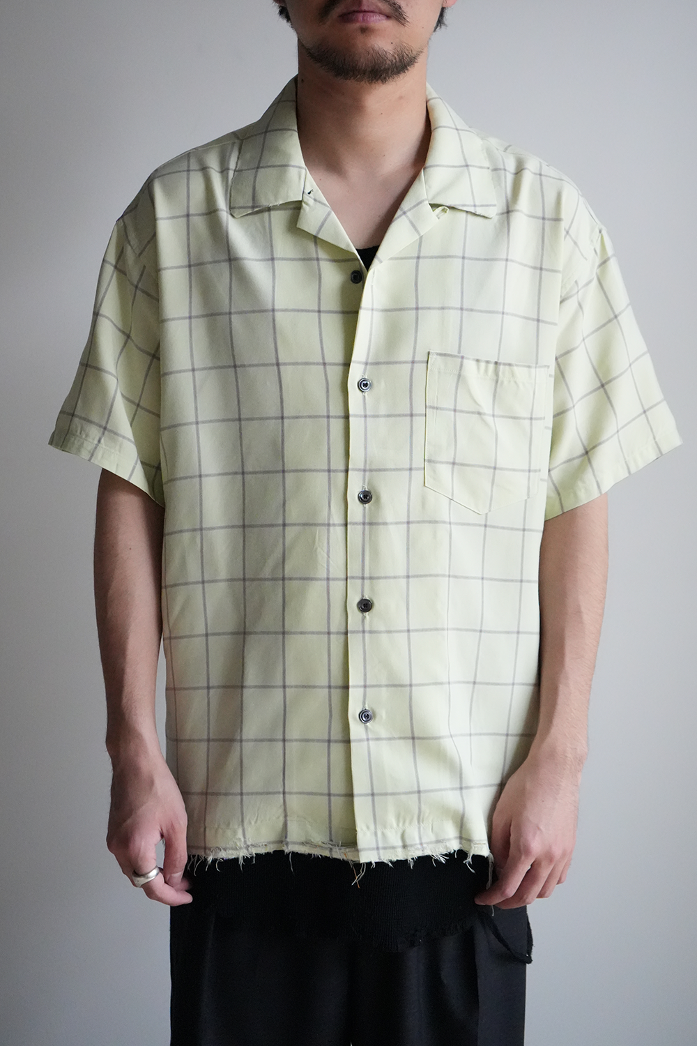 RAYON CHECK OPEN COLLAR SS SHIRT(MINT)