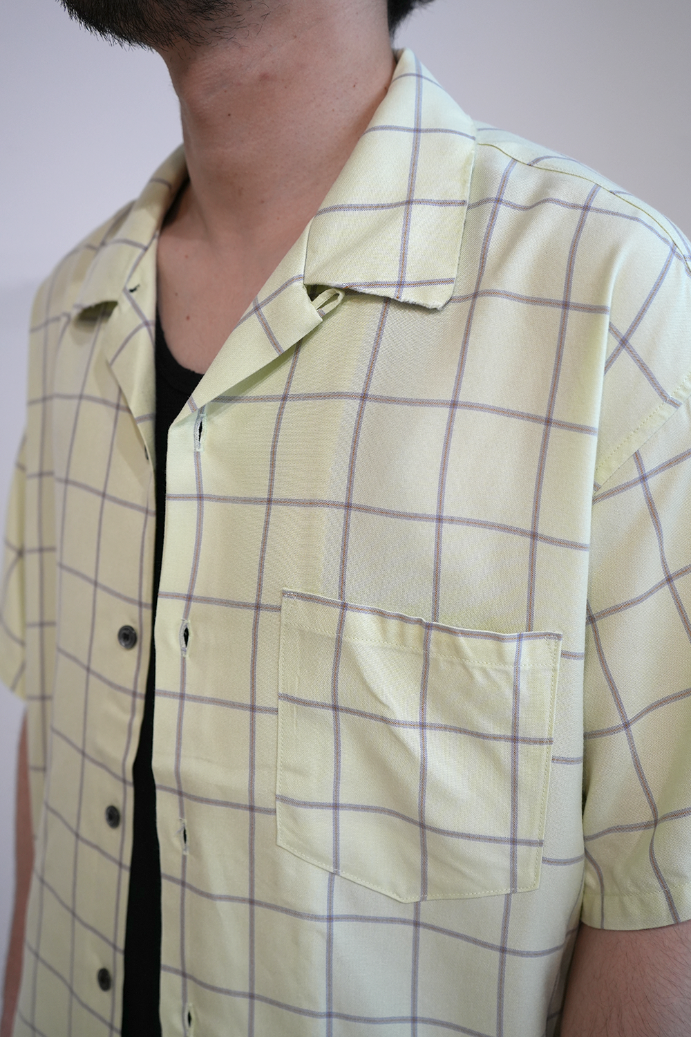 RAYON CHECK OPEN COLLAR SS SHIRT(MINT)