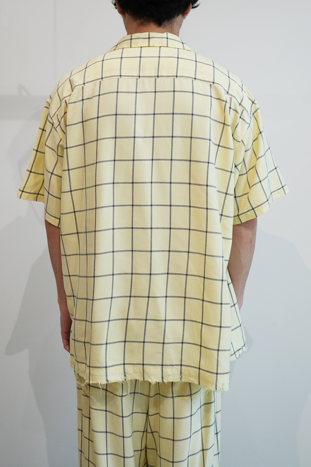 RAYON CHECK OPEN COLLAR SS SHIRT(CREAM)