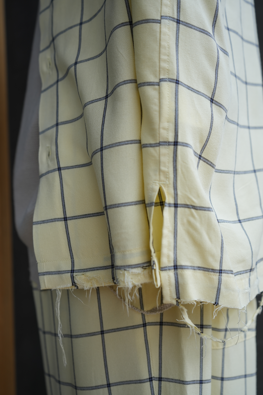 RAYON CHECK OPEN COLLAR SS SHIRT(CREAM)