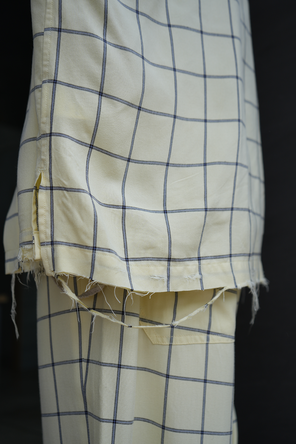 RAYON CHECK OPEN COLLAR SS SHIRT(CREAM)