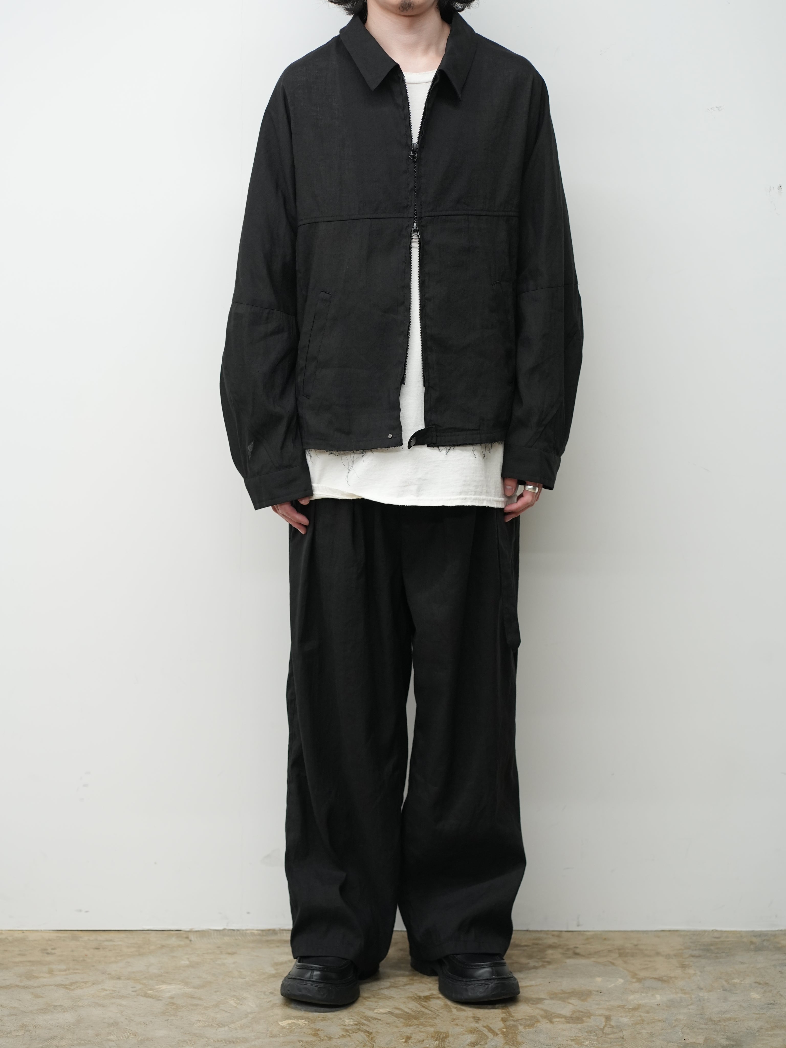 LINEN POPLIN BELT-LESS SLACKS(BLACK) – ANCELLM