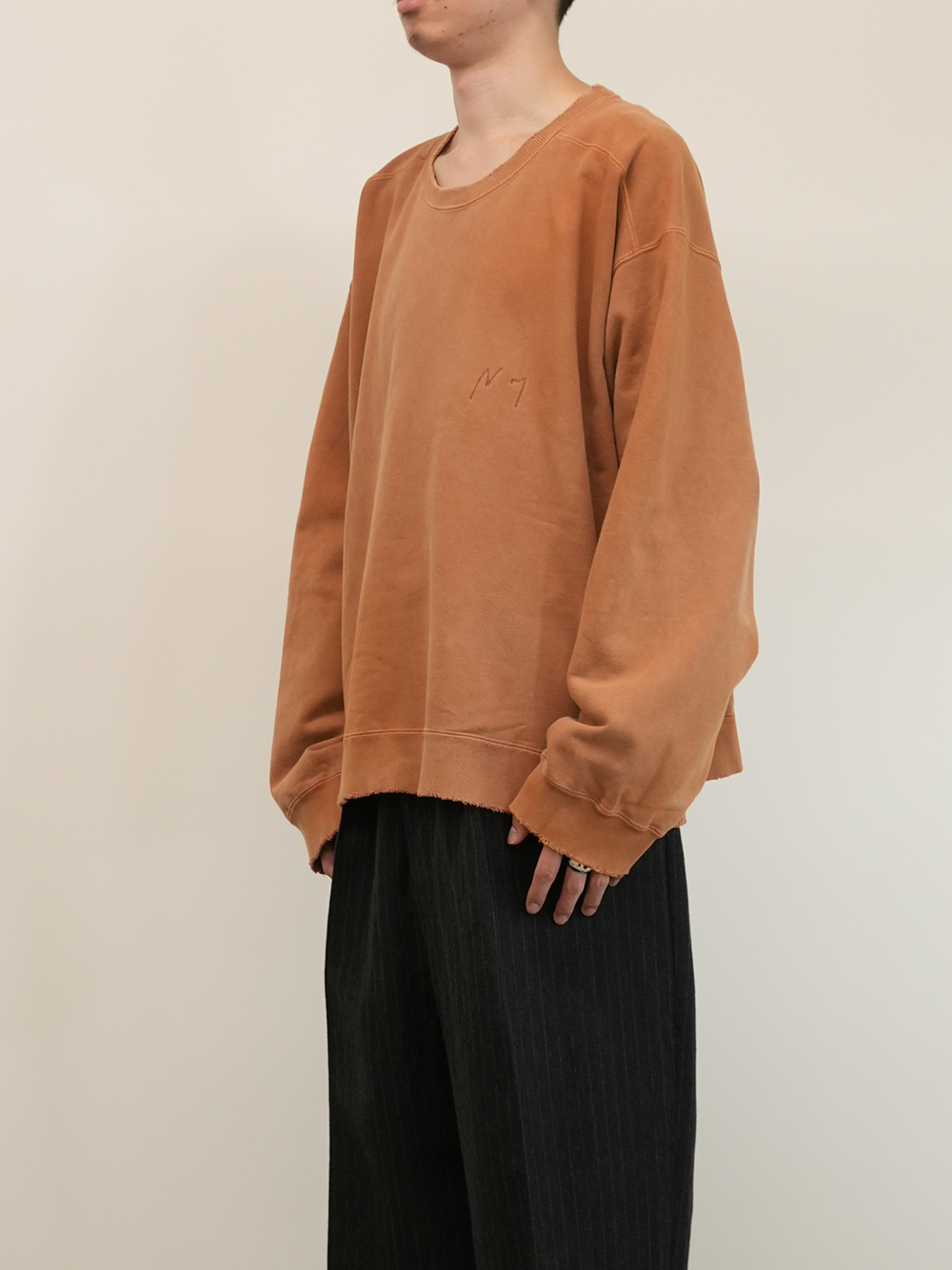 EMBROIDERY UNEVEN OVER SWEAT SHIRT(TERRACOTTA)