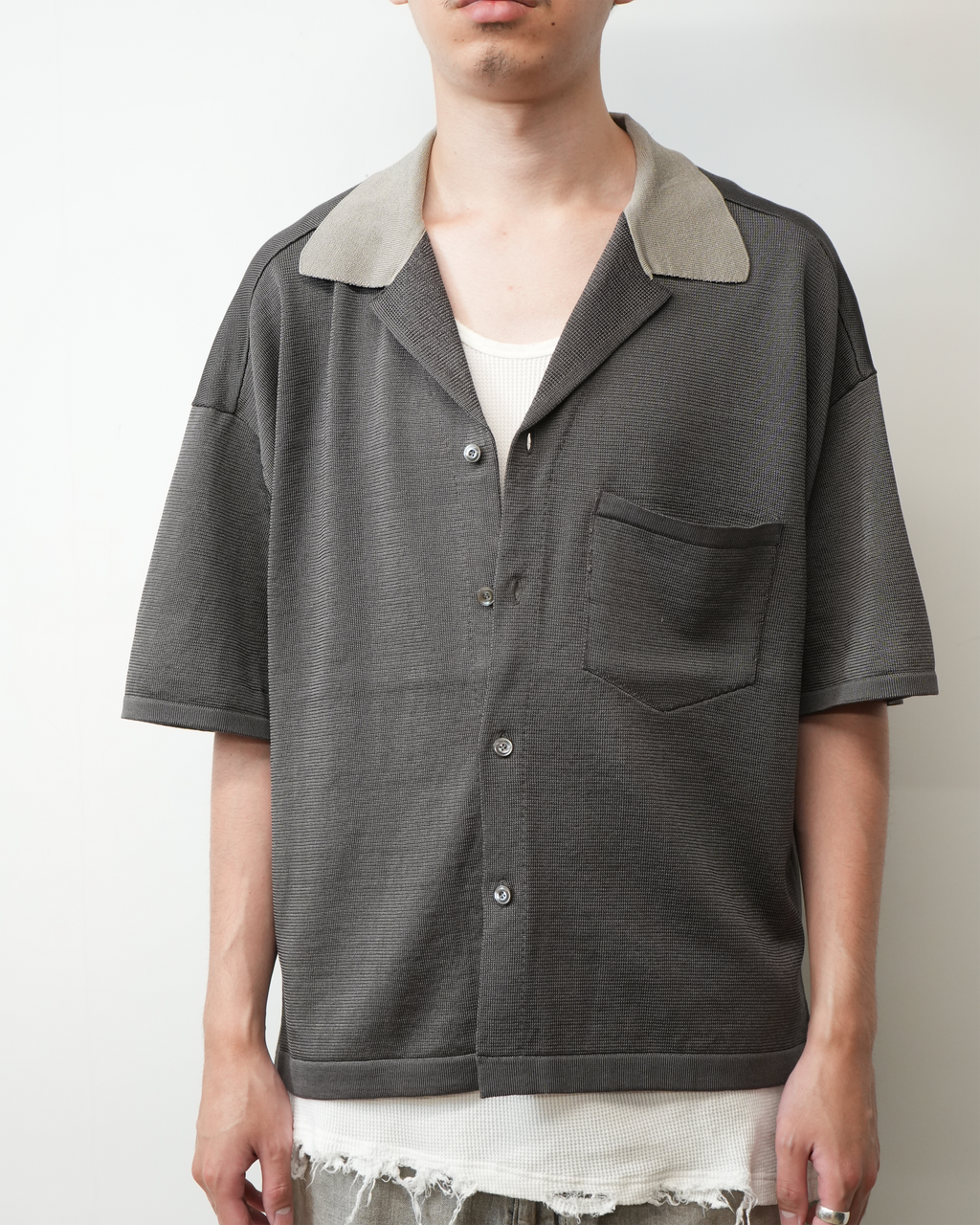 ANCELLM 25ssOPEN COLLAR KNIT S/S SHIRT ANCELLM 25ssOPEN COLLAR KNIT S/S SHIRT