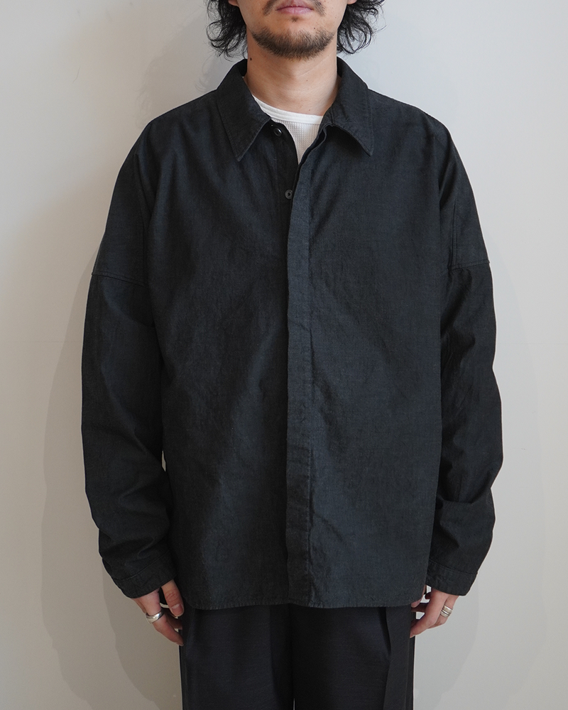 CHANBRAY DRESS LS SHIRT(BLACK)