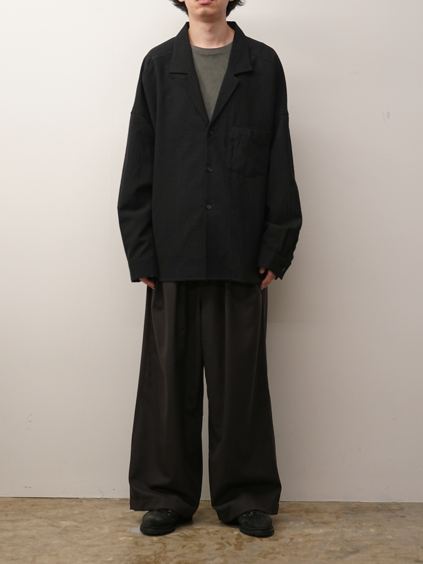 WASH WOOL TAILORED SHIRT(BLACK)