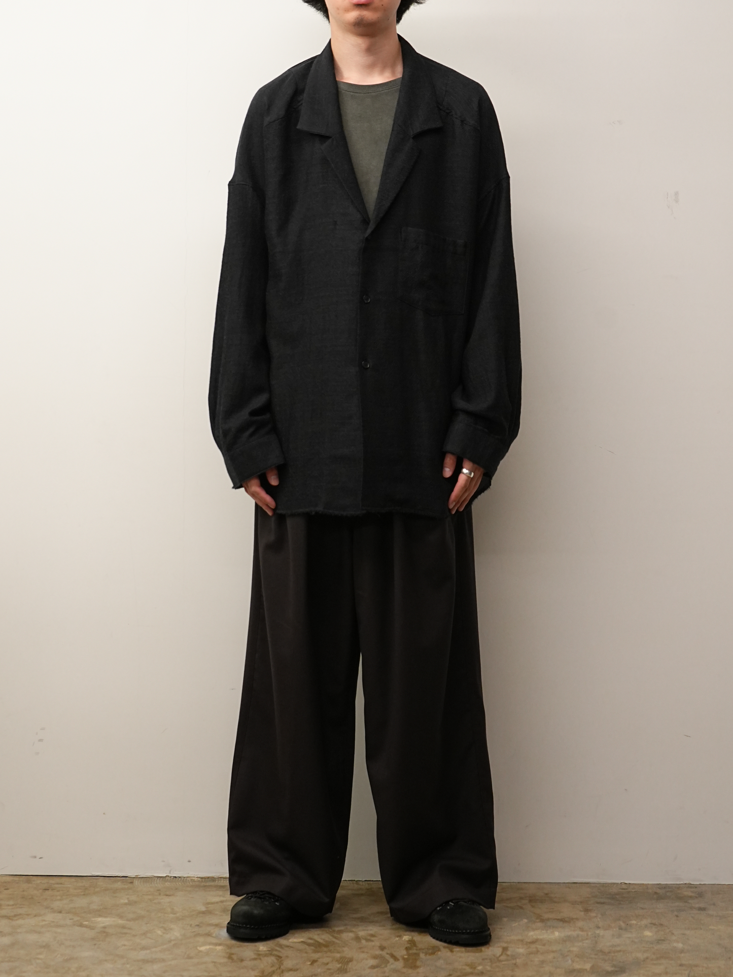 WOOL KERSEY TAILORED SHIRT(BLACK)