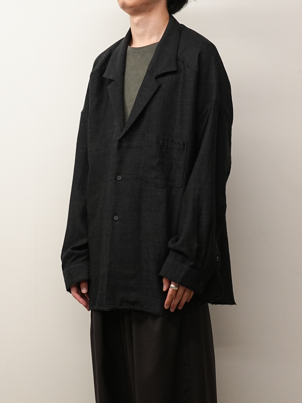 WOOL KERSEY TAILORED SHIRT(BLACK)