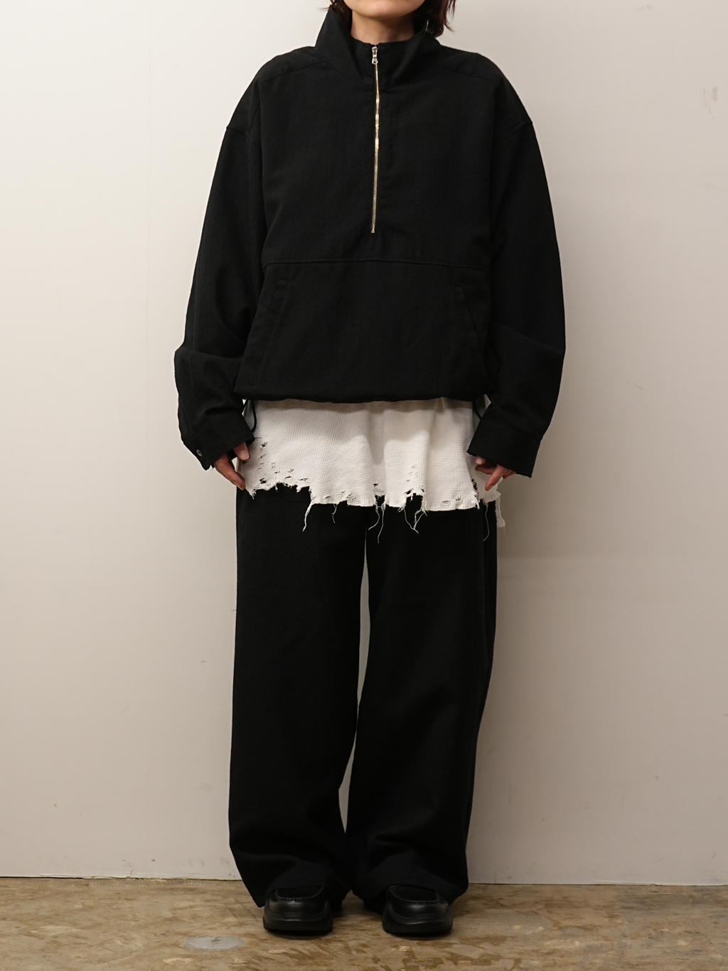 WOOL HALF ZIP PULL OVER SHIRT(BLACK) – ANCELLM