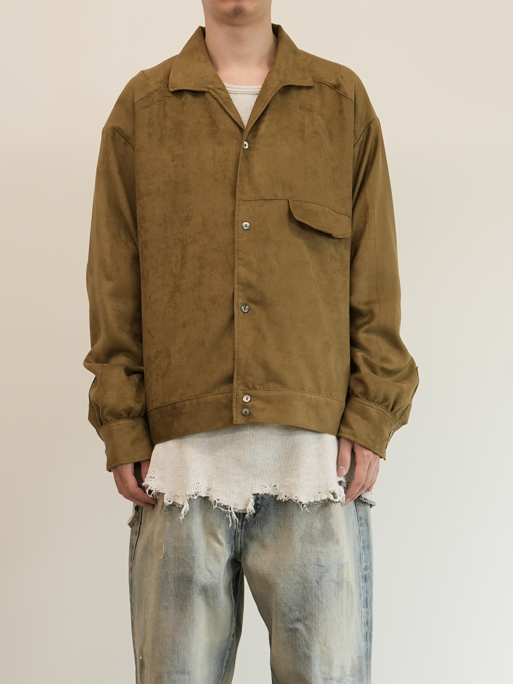 VEGAN SUEDE SHIRT JACKET(KHAKI)