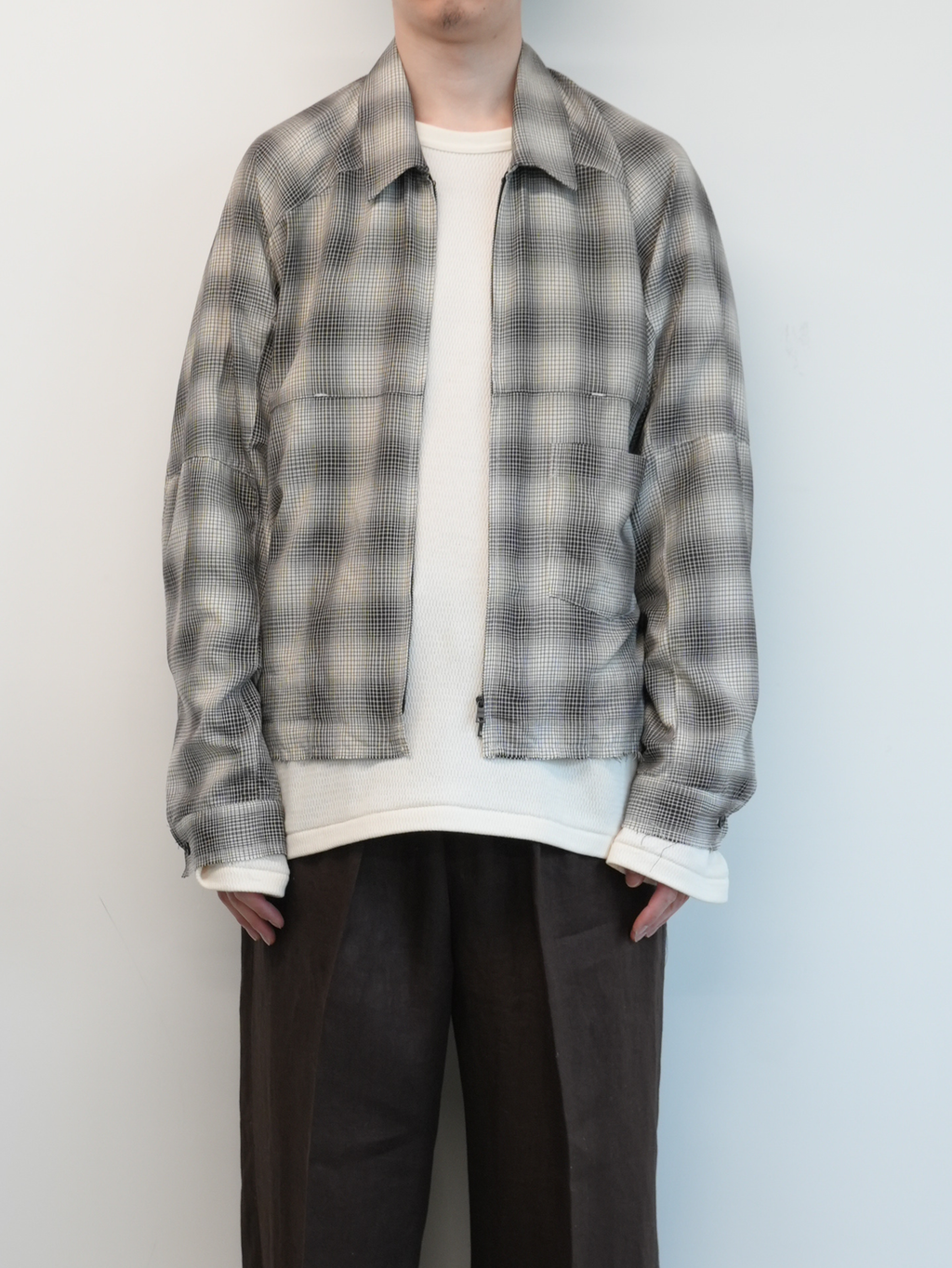 OMBRECHECK SHORT ZIPUP SHIRT(BROWN) – ANCELLM OMBRECHECK SHORT ZIPUP SHIRT(BROWN) – ANCELLM