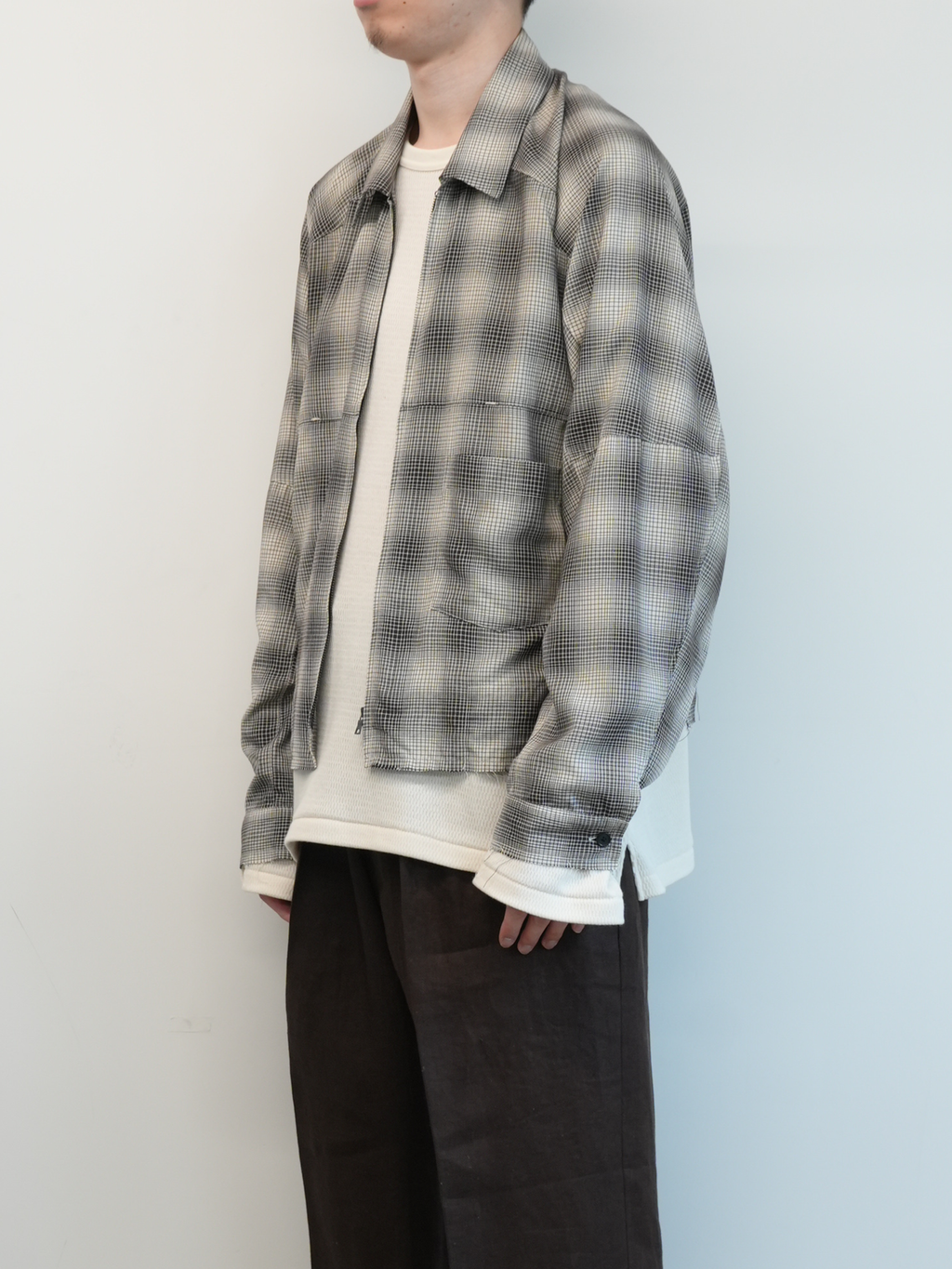 OMBRECHECK SHORT ZIPUP SHIRT(BROWN) – ANCELLM OMBRECHECK SHORT ZIPUP SHIRT(BROWN) – ANCELLM