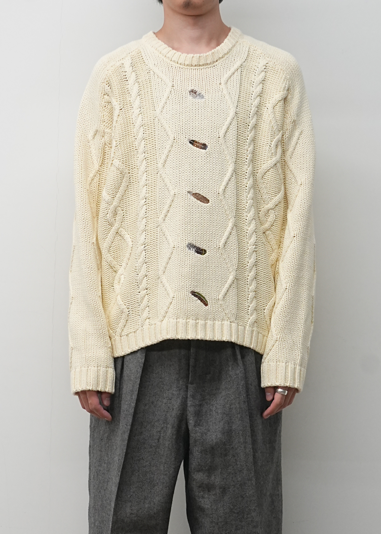 EMBROIDERY CABLE STITCH KNIT(OFF WHITE)