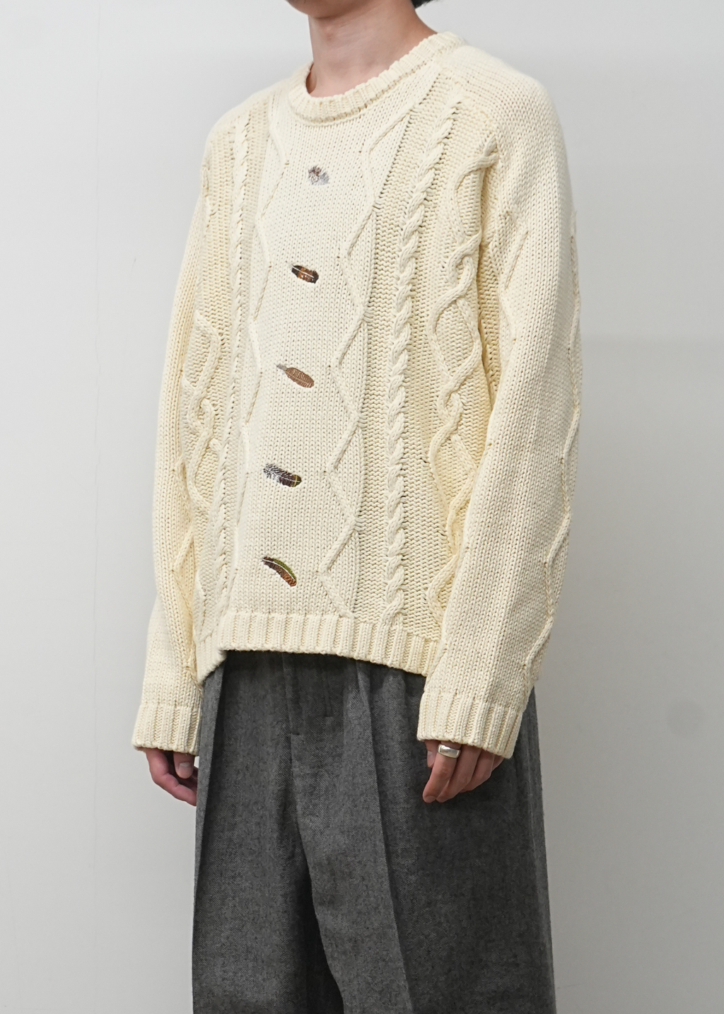 EMBROIDERY CABLE STITCH KNIT(OFF WHITE)