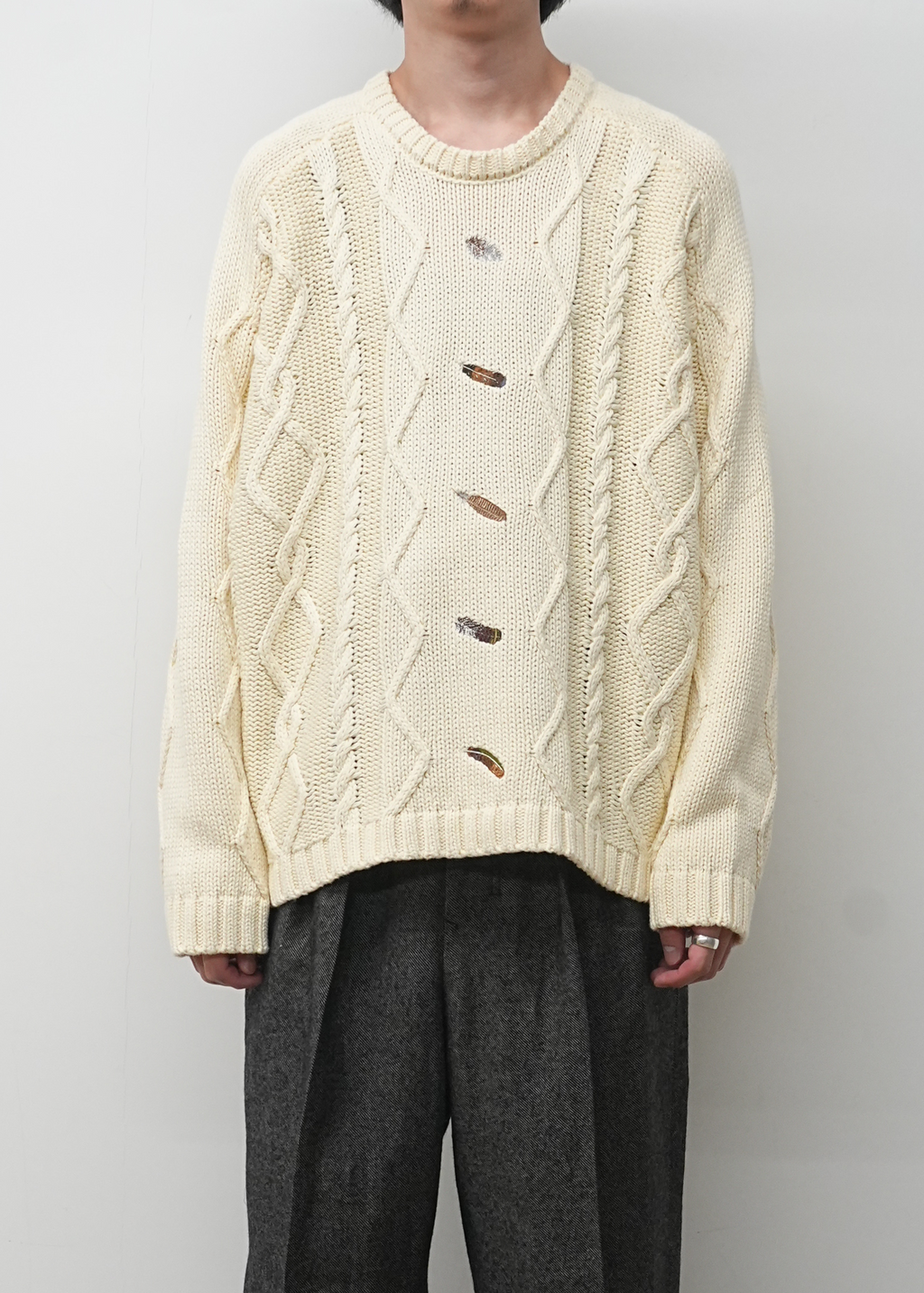 EMBROIDERY CABLE STITCH KNIT(OFF WHITE)