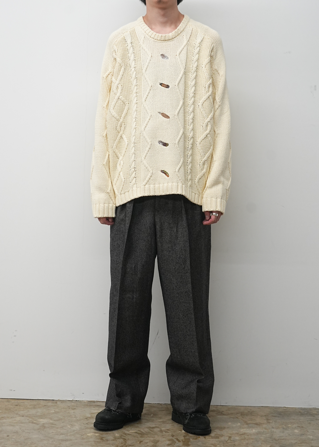 EMBROIDERY CABLE STITCH KNIT(OFF WHITE)