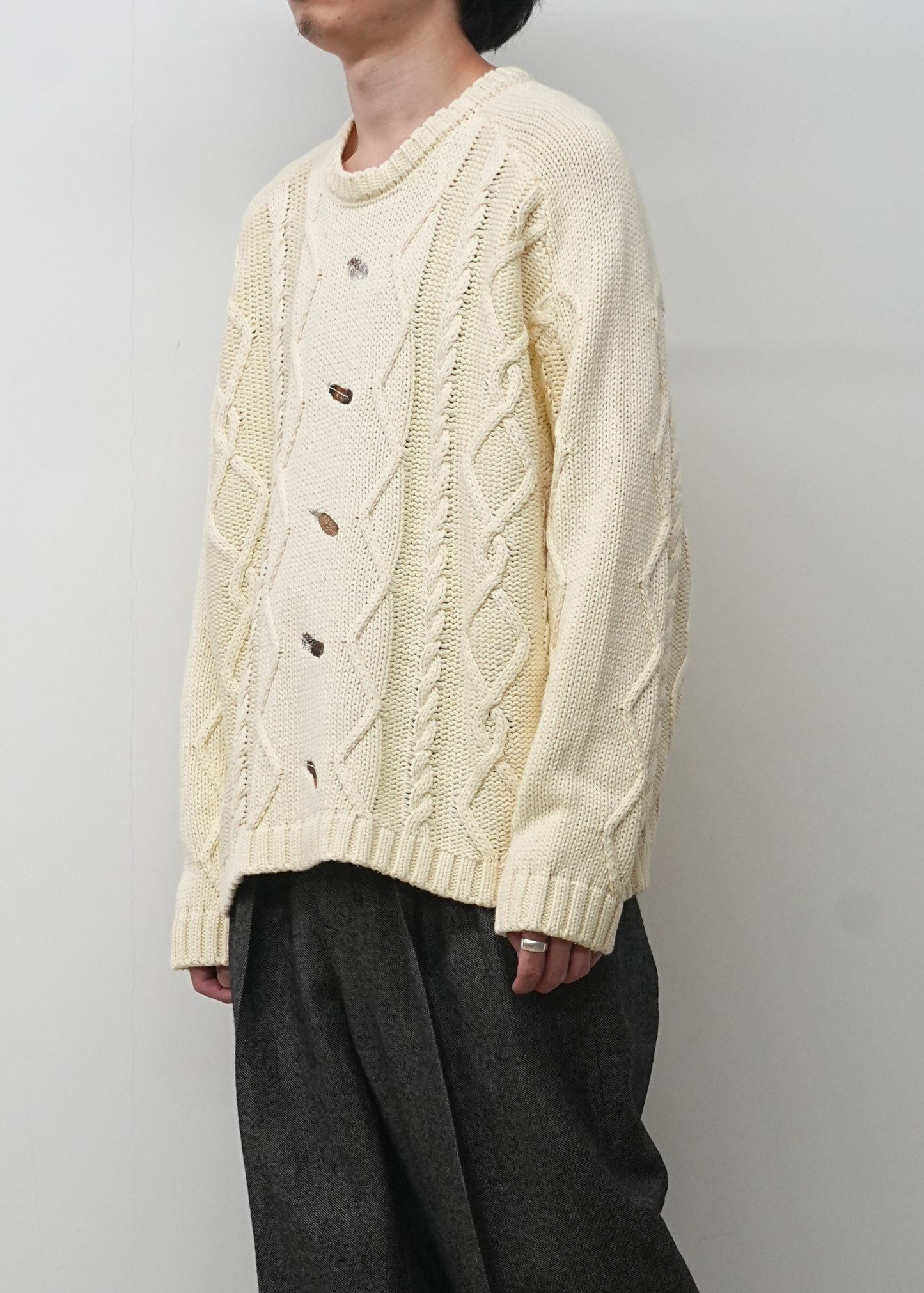 EMBROIDERY CABLE STITCH KNIT(OFF WHITE)