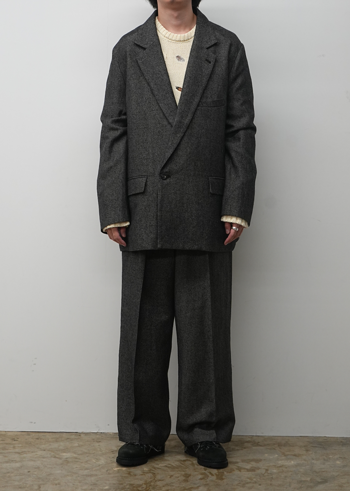 SHRINK WOOL WIDE SLACKS(BROWN)