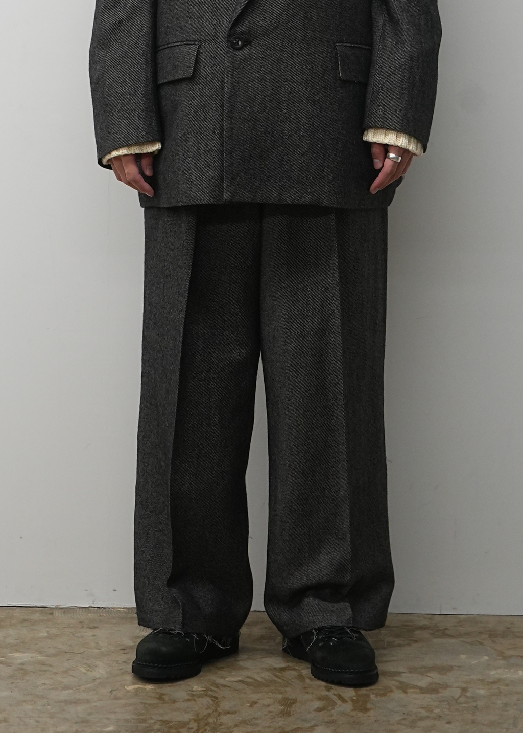 SHRINK WOOL WIDE SLACKS(BROWN)