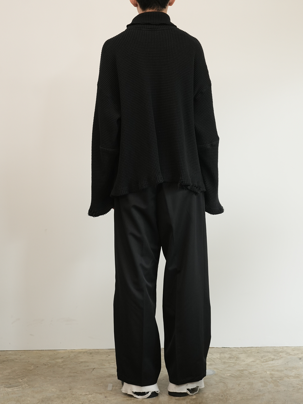 WOOL DAMAGE WIDE SLACKS(BLACK)