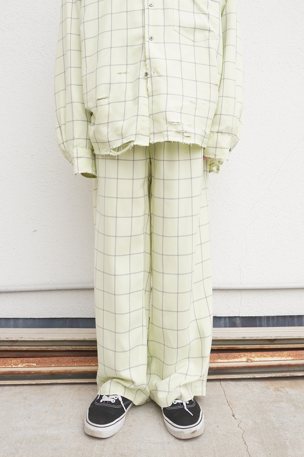 RAYON CHECK SLACKS(MINT)