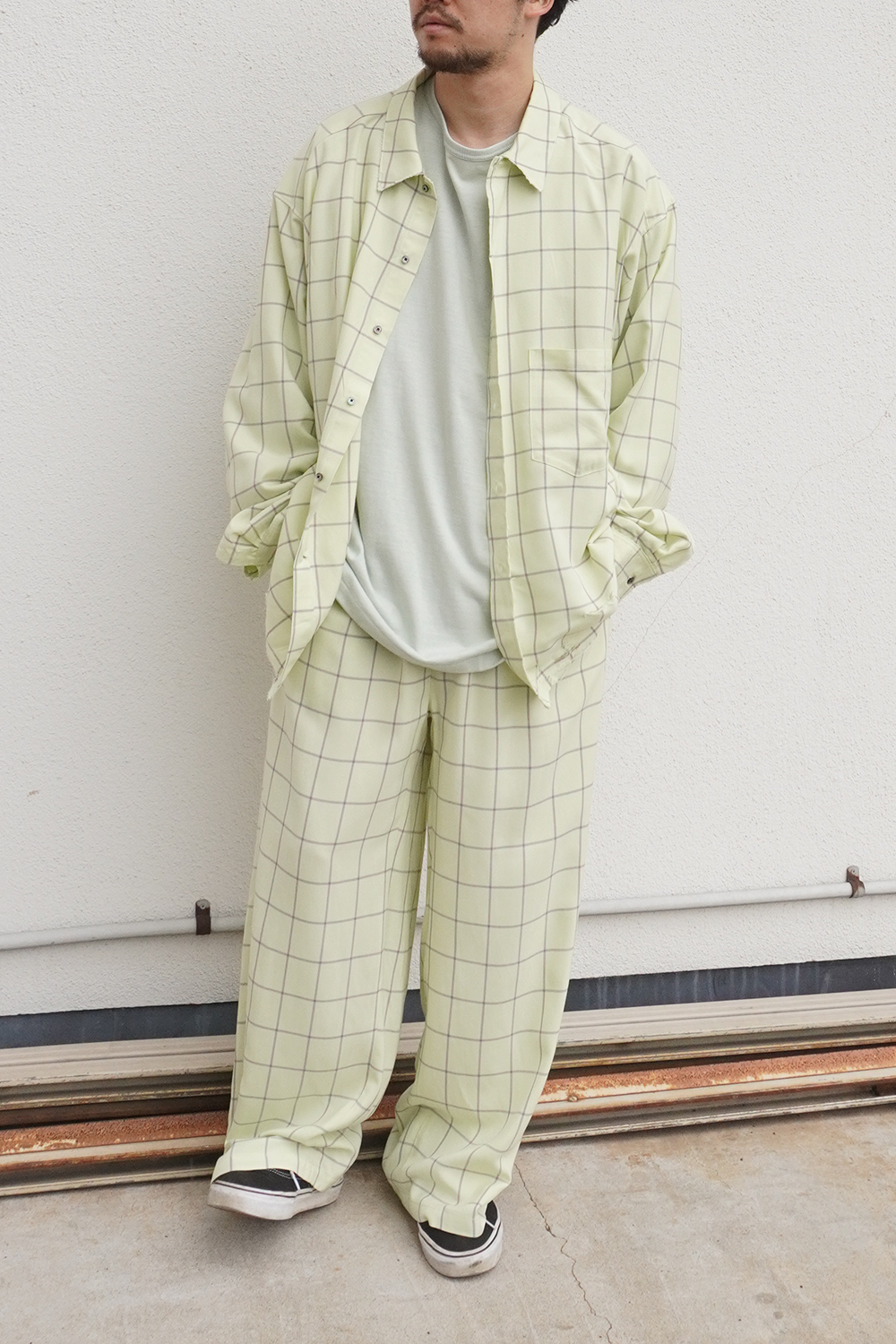 RAYON CHECK SLACKS(MINT)